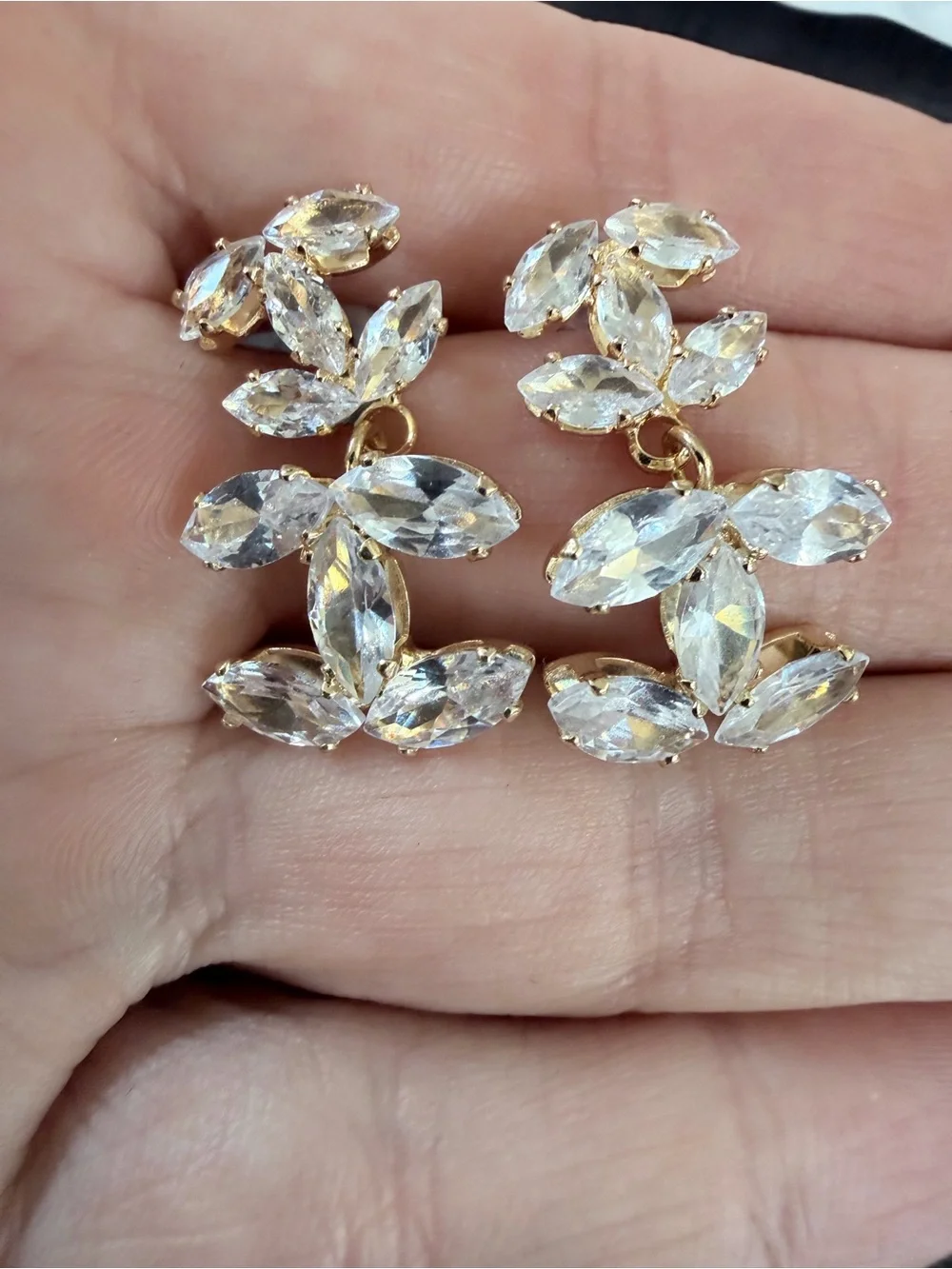 Chanel Gold Crystal Drop Earrings - Clear CZ Accent